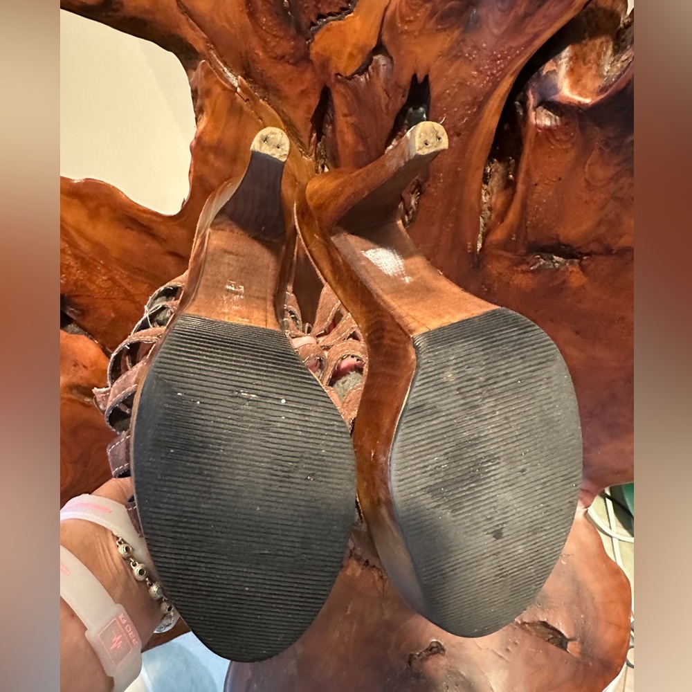 🤩Brown Suede Wooden 5 inch Platform Super Comfy 🌼 Floral Platform Shoes - Picture 12 of 14